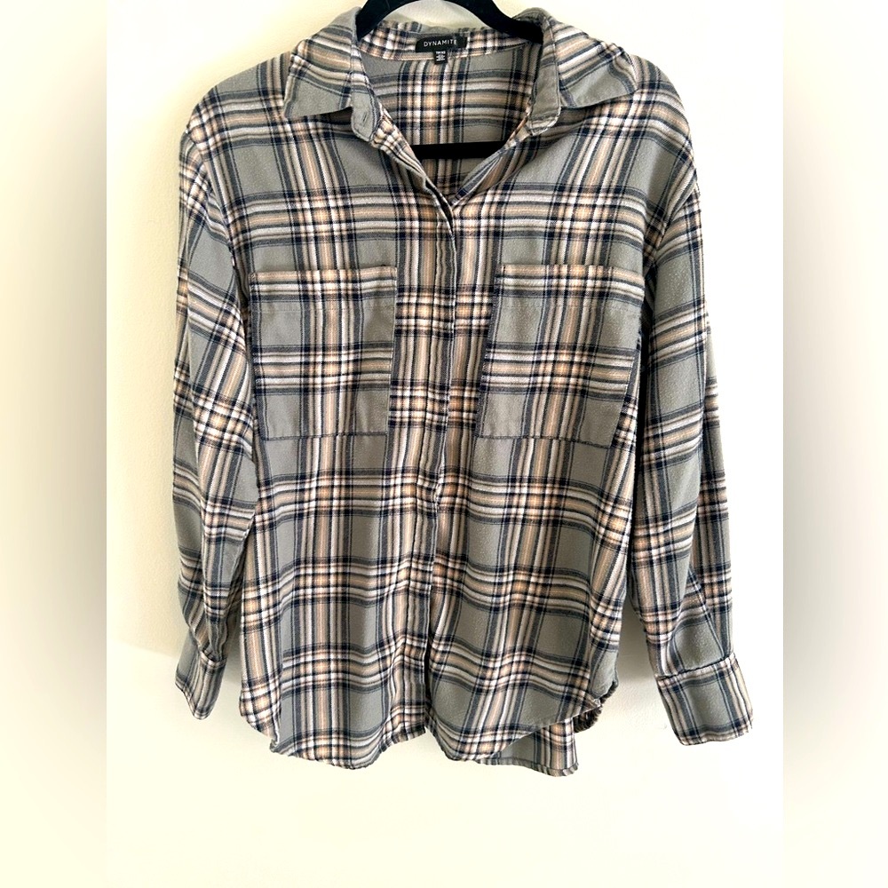 Dynamite Olive Green Plaid Button up